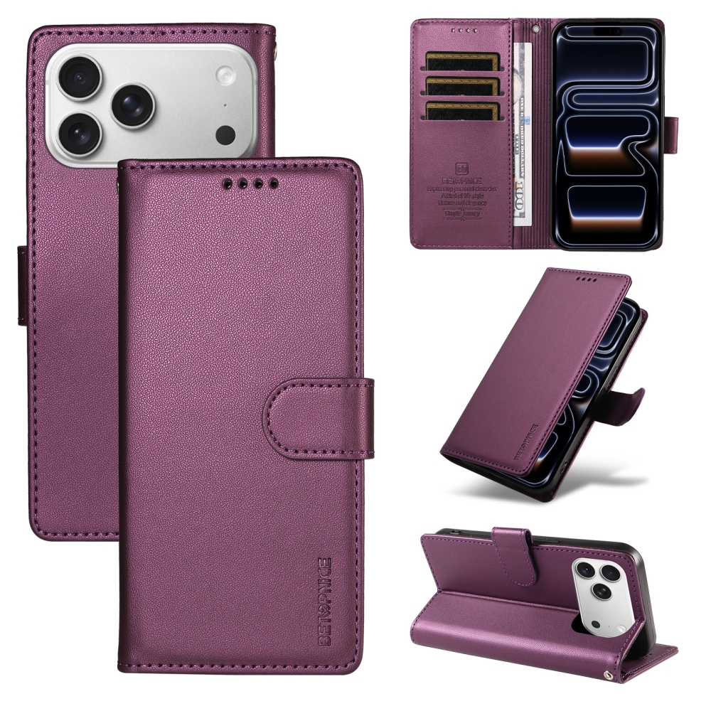 BTP könyvhátú tok iPhone 18 Pro Max/17 Pro Max-hoz – lila