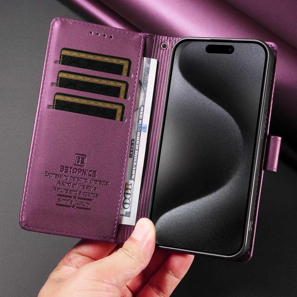 BTP könyvhátú tok iPhone 18 Pro Max/17 Pro Max-hoz – lila