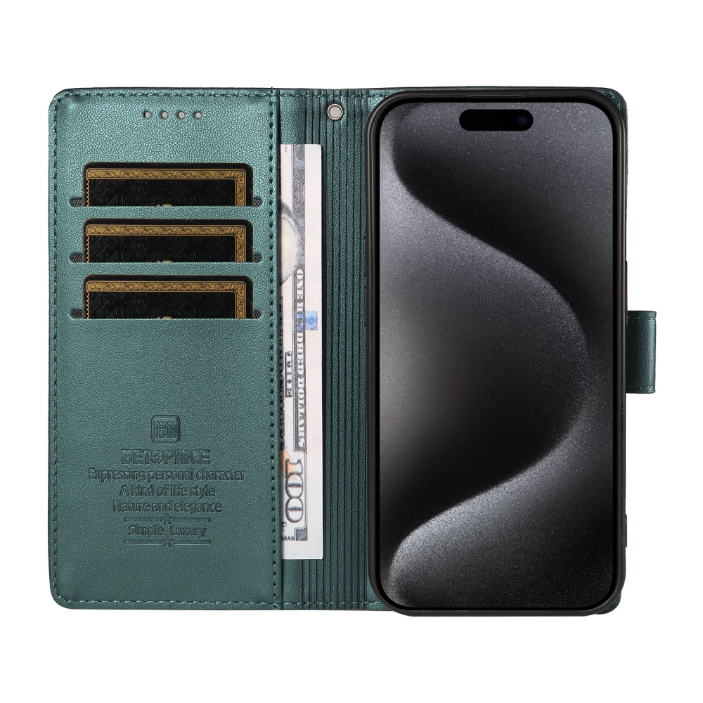 BTP könyvformájú tok iPhone 18 Pro Max/17 Pro Max készülékekhez – zöld