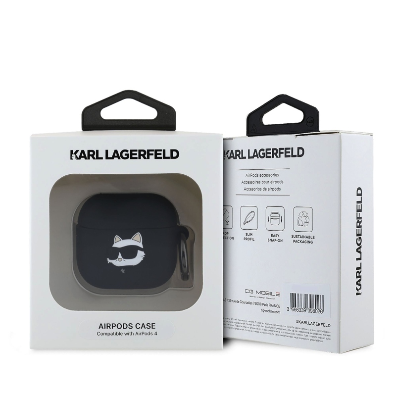 Karl Lagerfeld 3D Logo NFT Choupette Head szilikon tok az AirPods 4 készülékhez Fekete