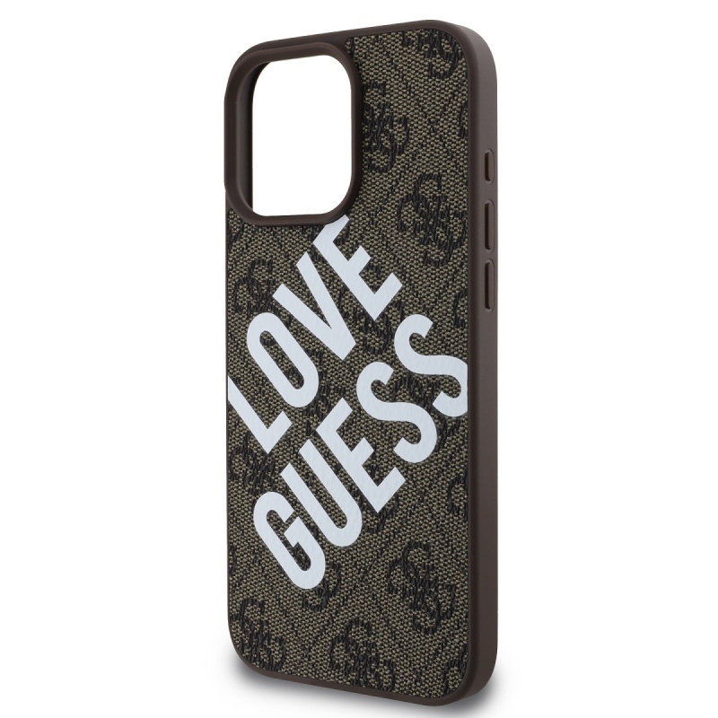 Guess PU bőr 4G Big Love Logo MagSafe hátlap az iPhone 16 Pro Max barna színű hátlapjához