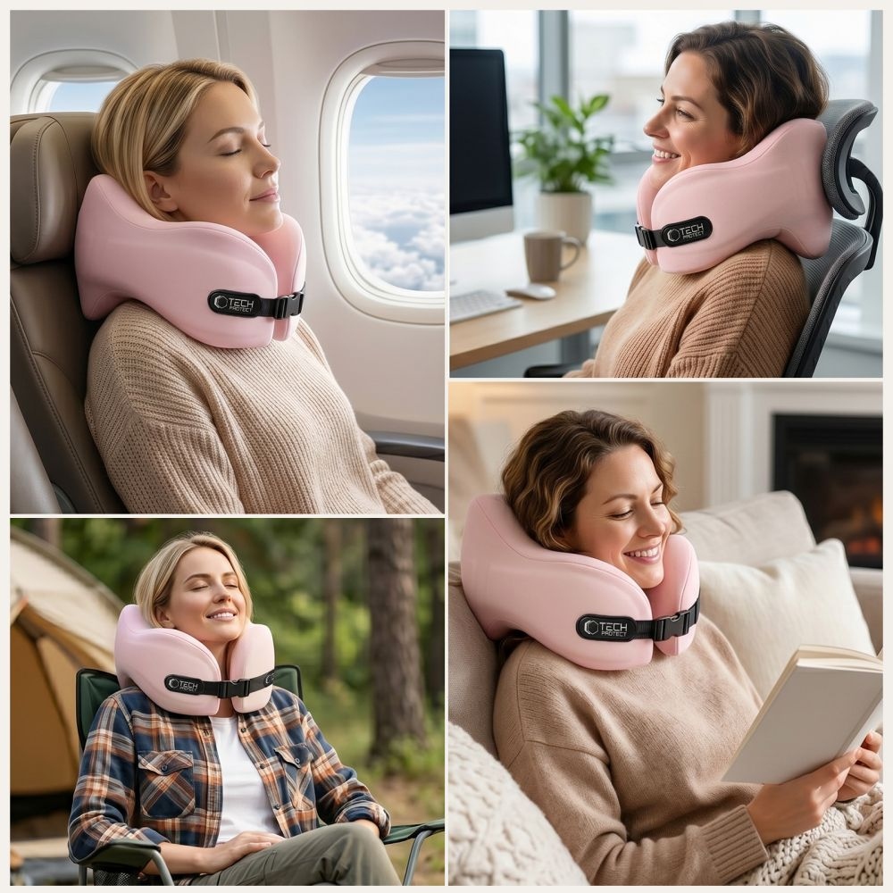 Tech-Protect memóriahabos utazó nyakpárna - rózsaszín