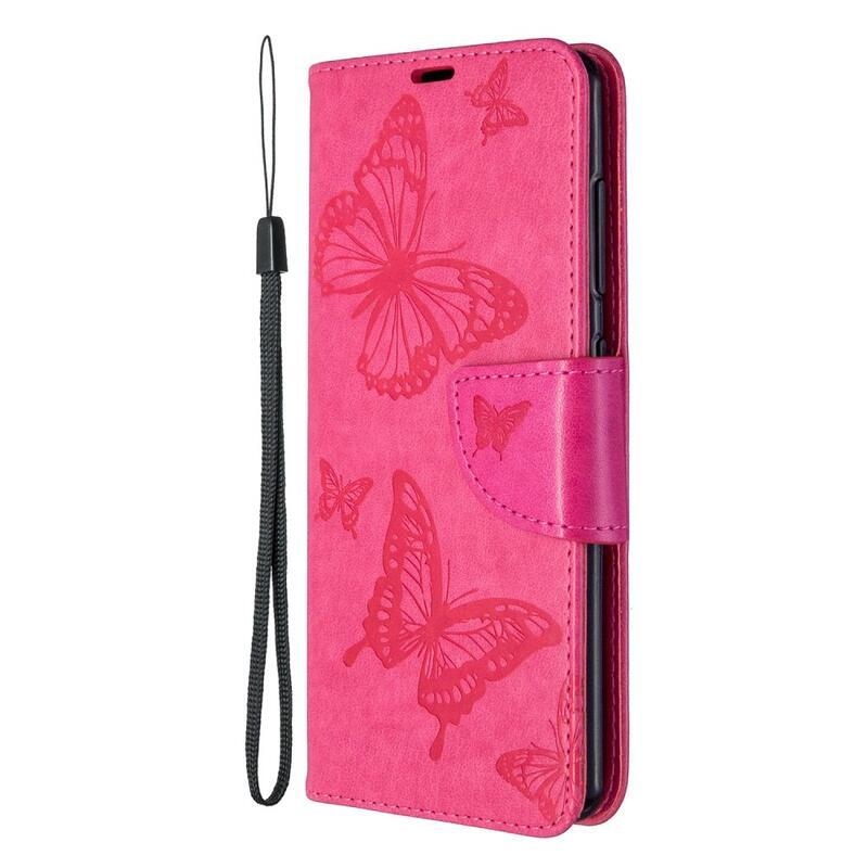 Pillangó könyv tok Samsung Galaxy A41-hez - rózsaszínű