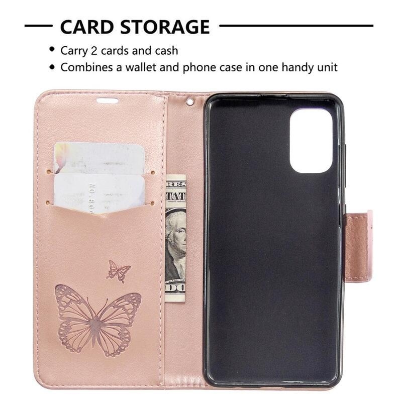Pillangó könyv tok Samsung Galaxy A41-hez - rózsaarany