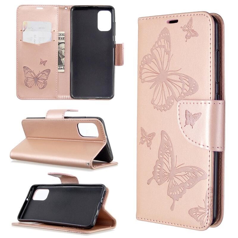 Pillangó könyv tok Samsung Galaxy A41-hez - rózsaarany