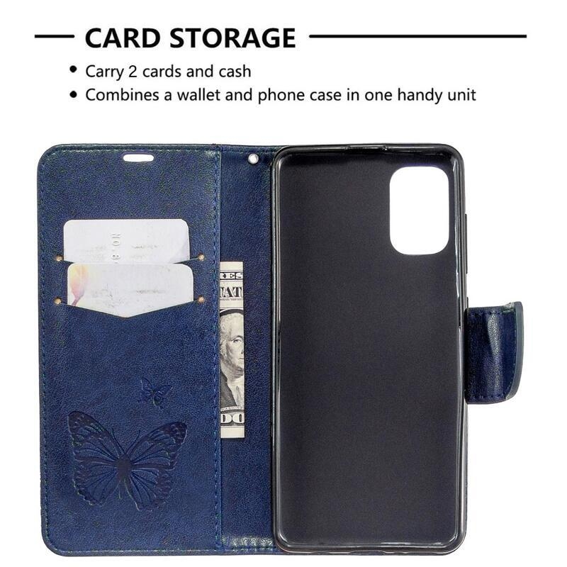Pillangó könyv tok Samsung Galaxy A41-hez - sötétkék