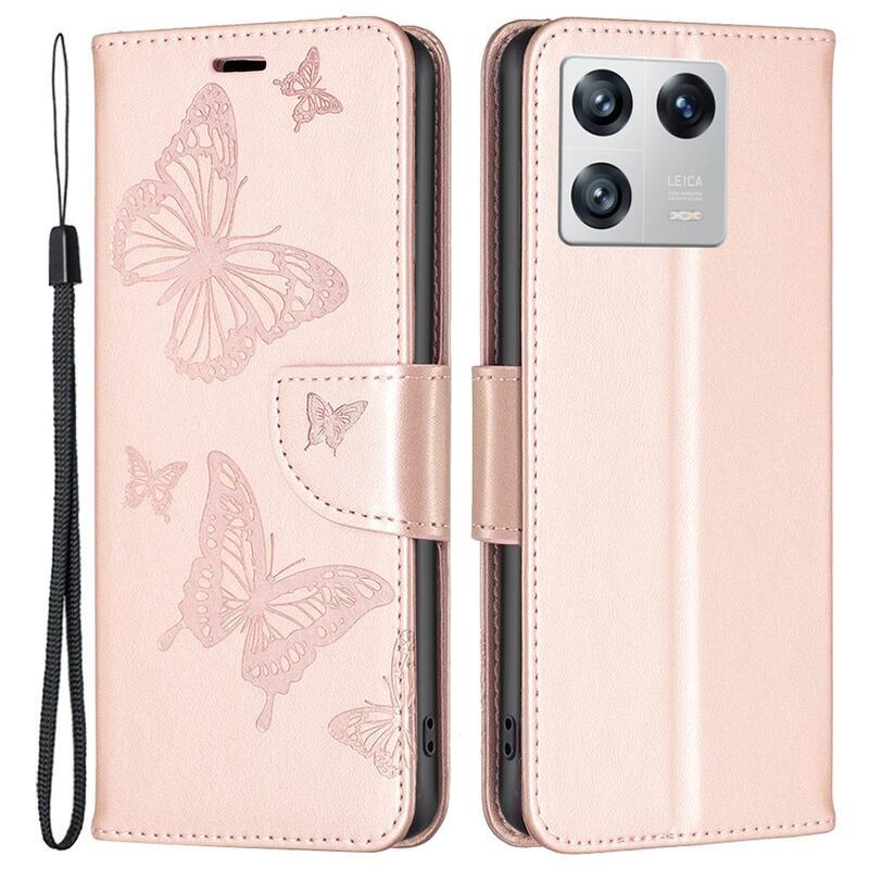 Pillangó könyv tok Xiaomi 13-hoz - rózsaarany