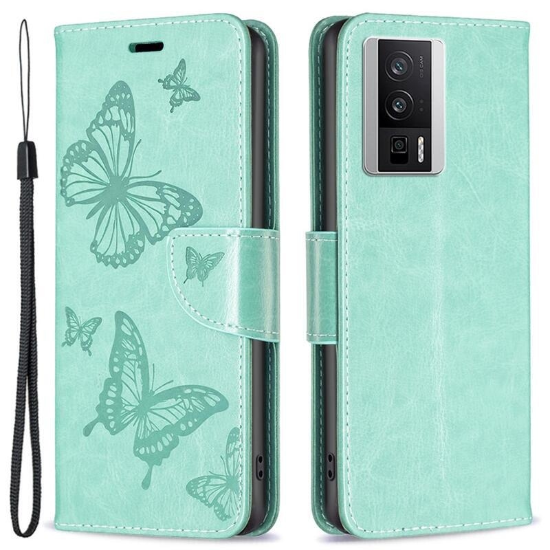 Pillangó könyv tok a Xiaomi Poco F5 Pro-hoz - teal színű