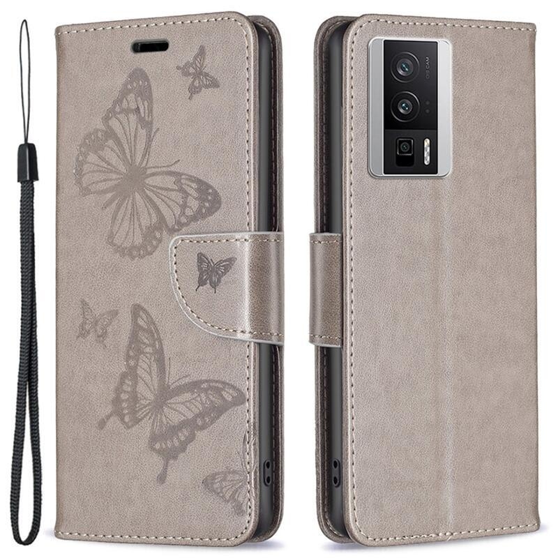 Pillangó könyv tok a Xiaomi Poco F5 Pro-hoz - szürke