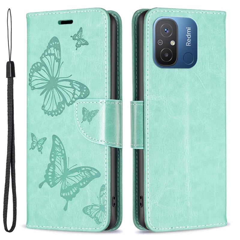 Pillangó könyv tok a Xiaomi Redmi 12C-hez - teal színű