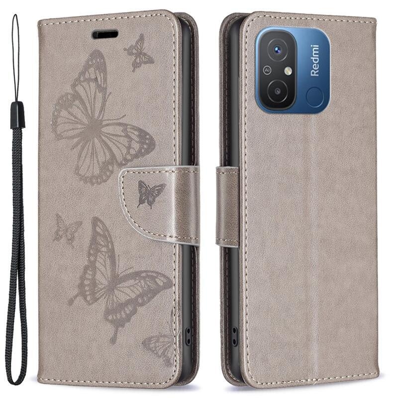 Pillangó könyv tok Xiaomi Redmi 12C-hez - szürke