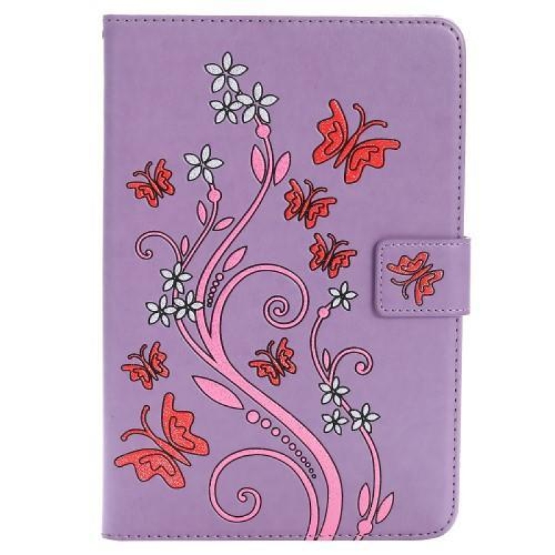 Pillangó PU bőr könyvtáska iPad mini, iPad mini 2, iPad mini 3 iPad minihez - lila