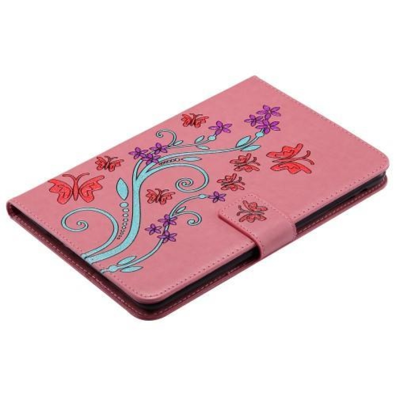 Pillangó PU bőr könyvtáska iPad mini, iPad mini 2, iPad mini 3 - rózsaszínű