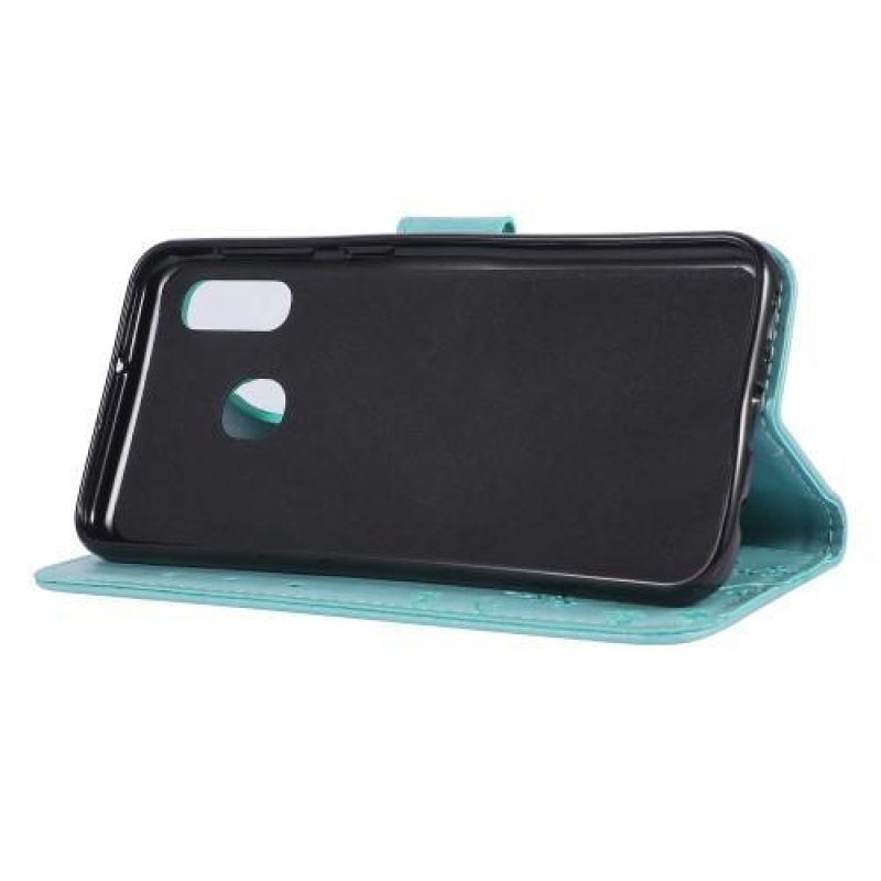 Pillangó PU bőr pénztárca tok Samsung Galaxy A20e - cián színű