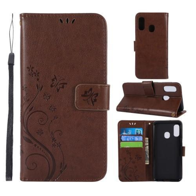 Pillangó PU bőr pénztárca tok Samsung Galaxy A20e készülékhez - barna