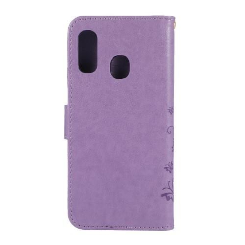 Pillangó PU bőr pénztárca tok Samsung Galaxy A20e készülékhez - világos lila