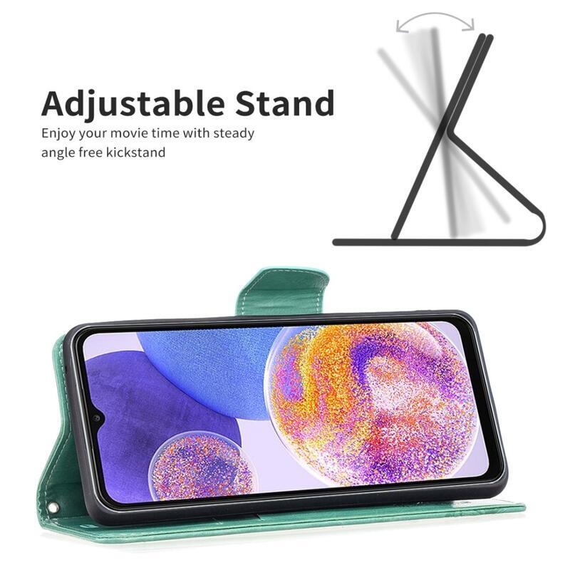 Pillangó PU bőr pénztárca tok Samsung Galaxy A23 4G/5G - cián színű