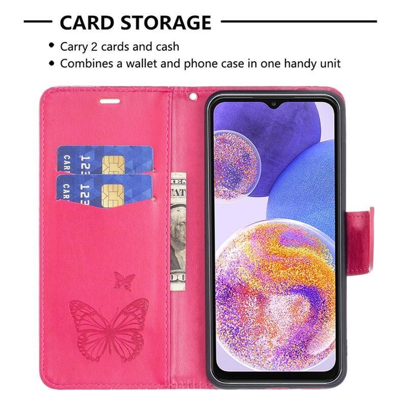 Pillangó PU bőr pénztárca tok Samsung Galaxy A23 4G/5G - rózsaszínű