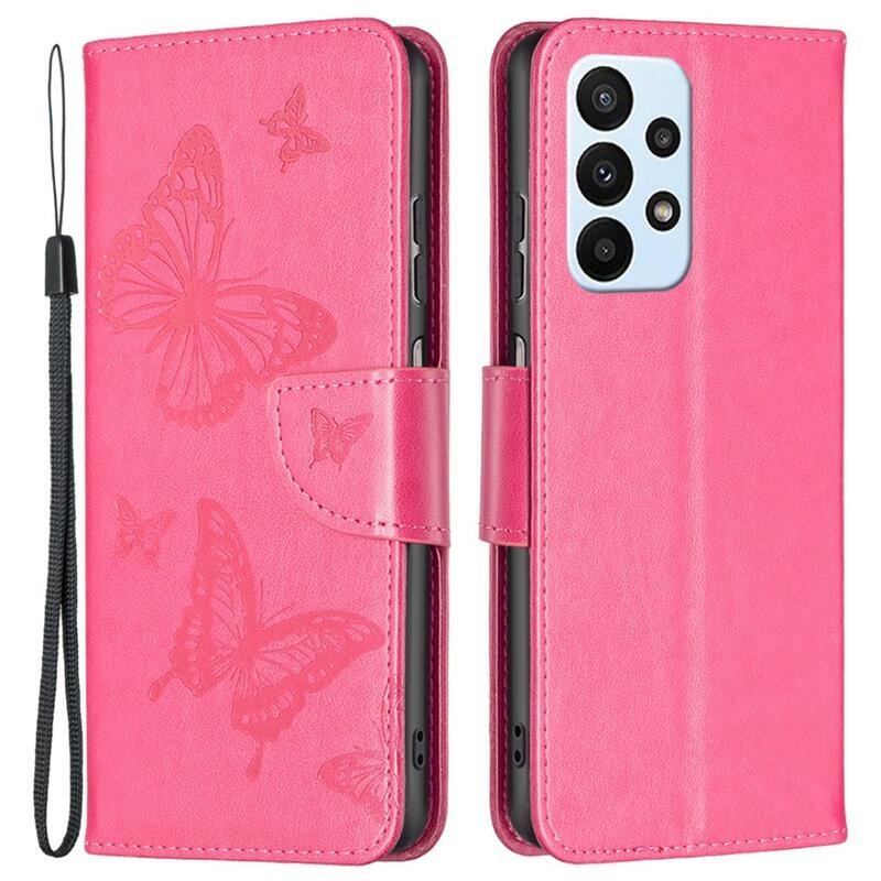 Pillangó PU bőr pénztárca tok Samsung Galaxy A23 4G/5G - rózsaszínű