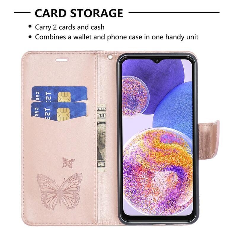 Pillangó PU bőr pénztárca tok Samsung Galaxy A23 4G/5G - rózsa arany