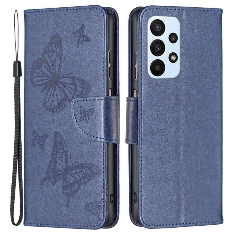 Pillangó PU bőr pénztárca tok Samsung Galaxy A23 4G/5G - sötétkék