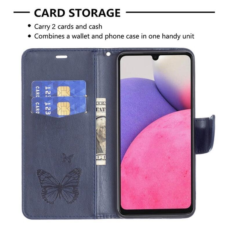 Pillangó PU bőr pénztárca tok Samsung Galaxy A33 5G - sötétkék