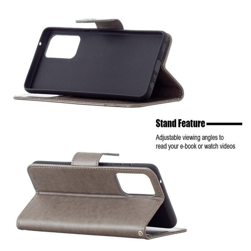 Pillangó PU bőr pénztárca tok Samsung Galaxy A72 5G/4G - szürke