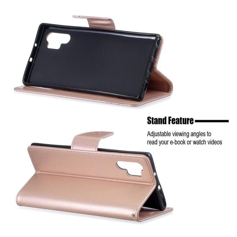 Pillangó PU bőr pénztárca tok Samsung Galaxy Note 10 Plus-hoz - rózsaarany színű