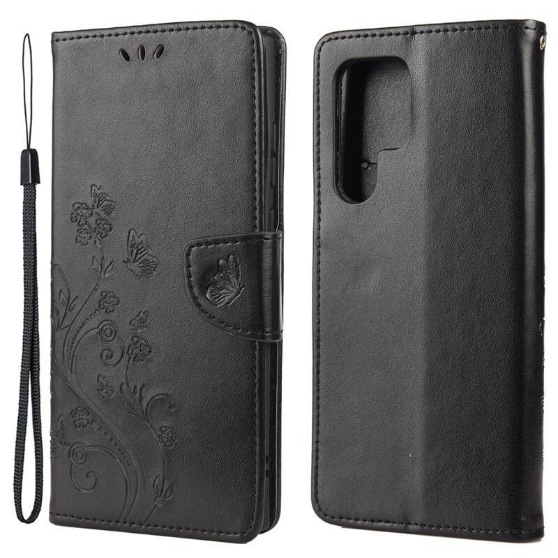Pillangó PU bőr pénztárca tok Samsung Galaxy S22 Ultra 5G - fekete
