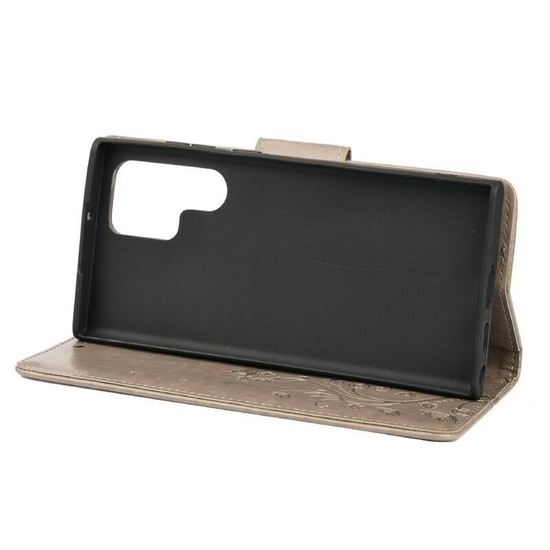 Pillangó PU bőr pénztárca tok Samsung Galaxy S22 Ultra 5G - szürke