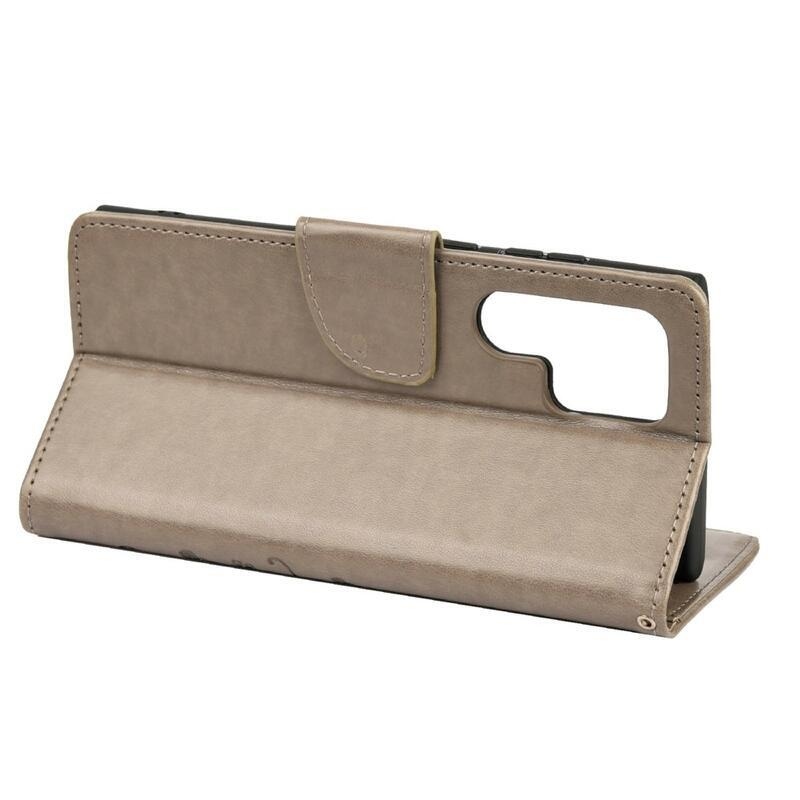 Pillangó PU bőr pénztárca tok Samsung Galaxy S22 Ultra 5G - szürke