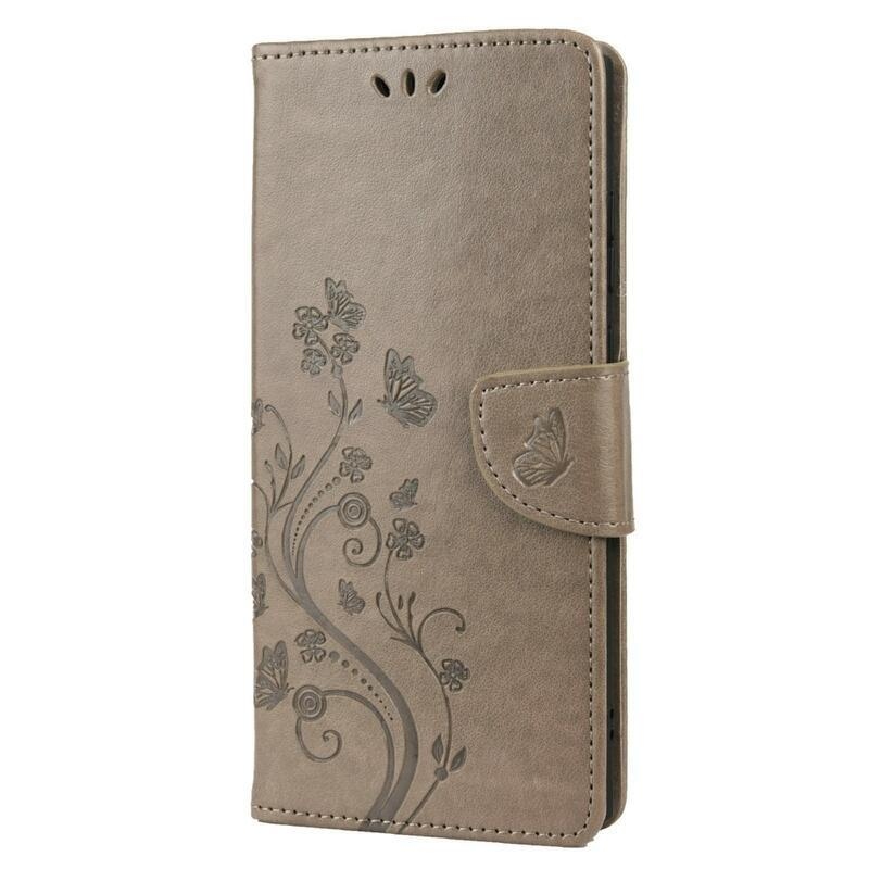 Pillangó PU bőr pénztárca tok Samsung Galaxy S22 Ultra 5G - szürke