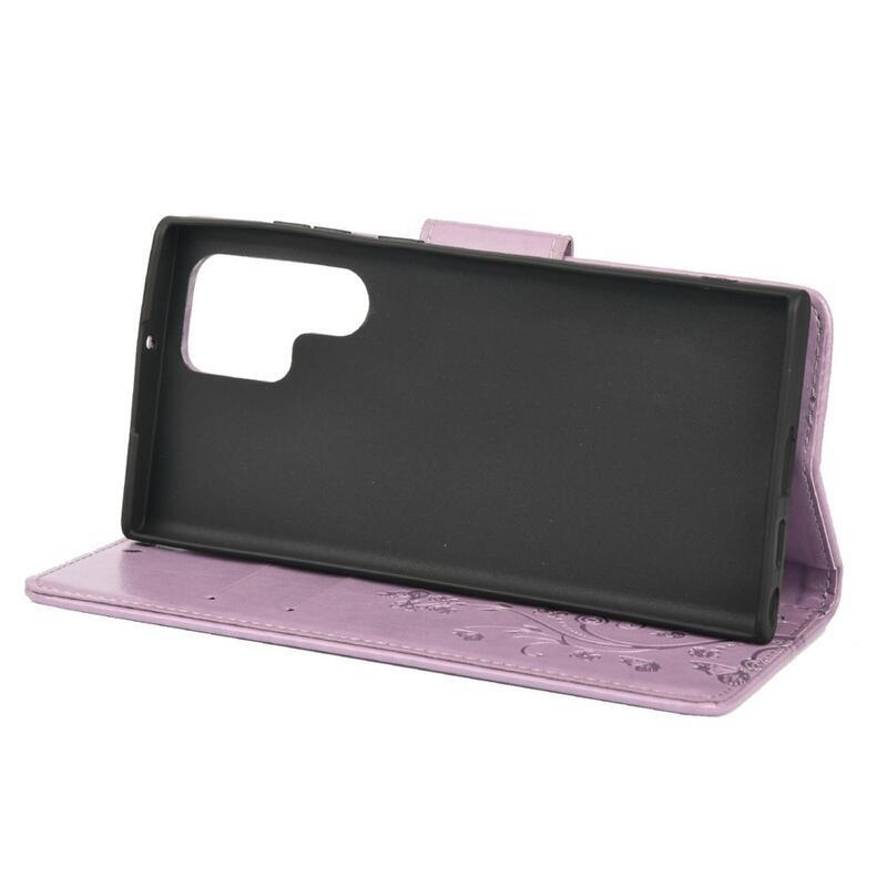 Pillangó PU bőr pénztárca tok Samsung Galaxy S22 Ultra 5G - világos lila