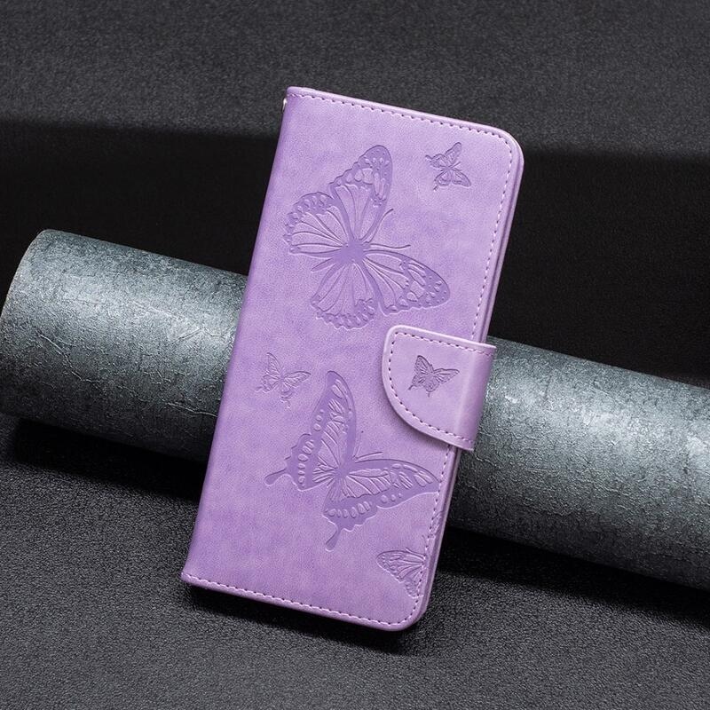 Pillangó PU bőr pénztárca tok Xiaomi Redmi 10C-hez - lila