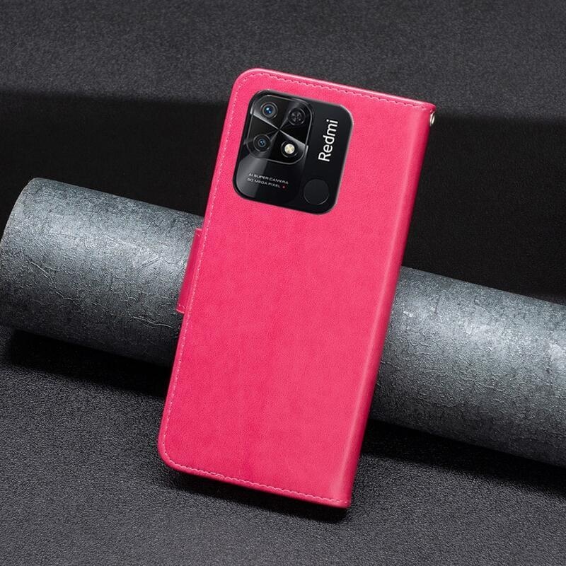 Pillangó PU bőr pénztárca tok Xiaomi Redmi 10C - rózsa