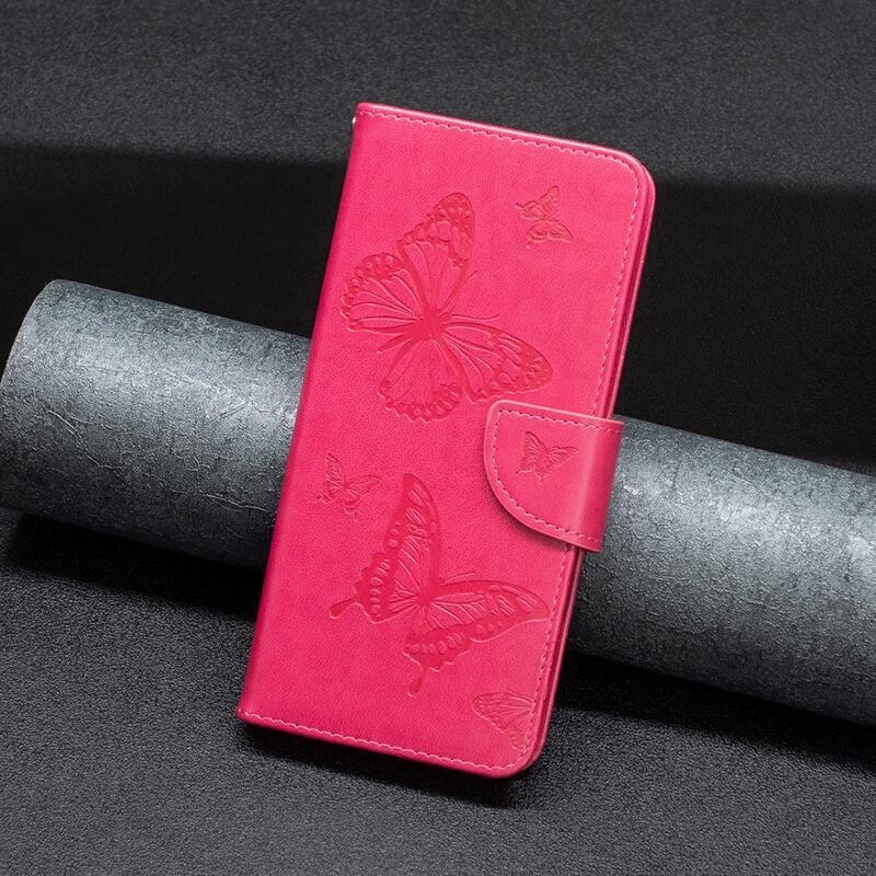 Pillangó PU bőr pénztárca tok Xiaomi Redmi 10C - rózsa