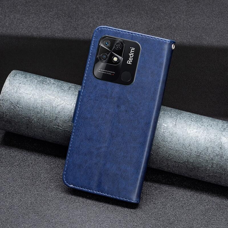 Pillangó PU bőr pénztárca tok Xiaomi Redmi 10C-hez - sötétkék