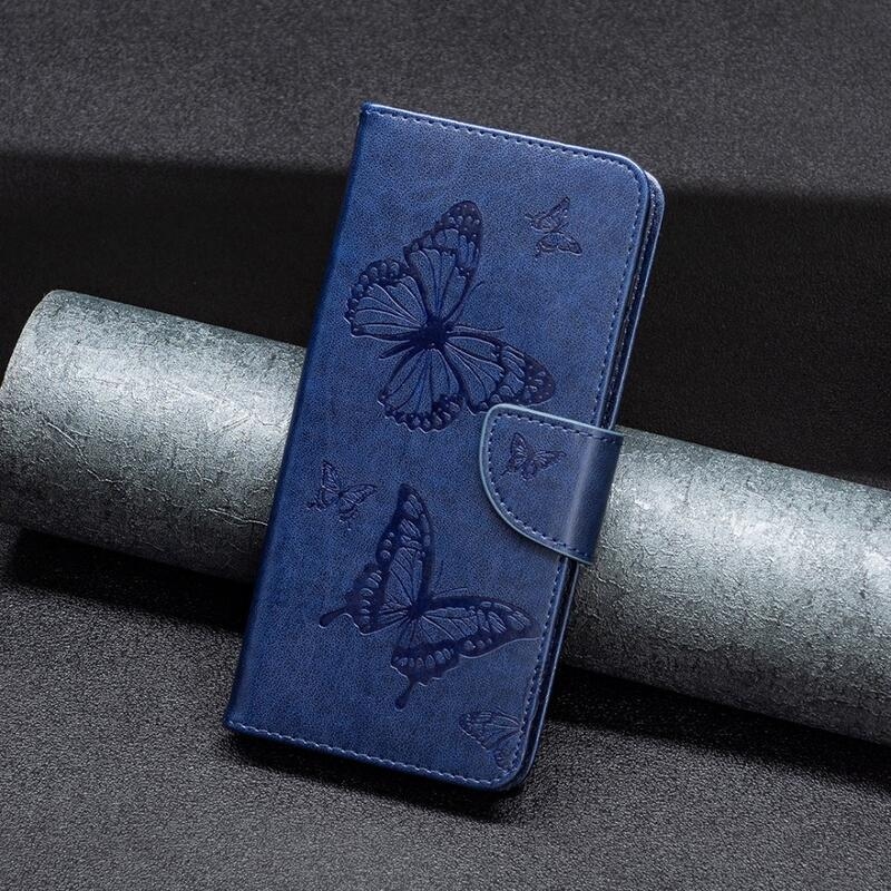 Pillangó PU bőr pénztárca tok Xiaomi Redmi 10C-hez - sötétkék