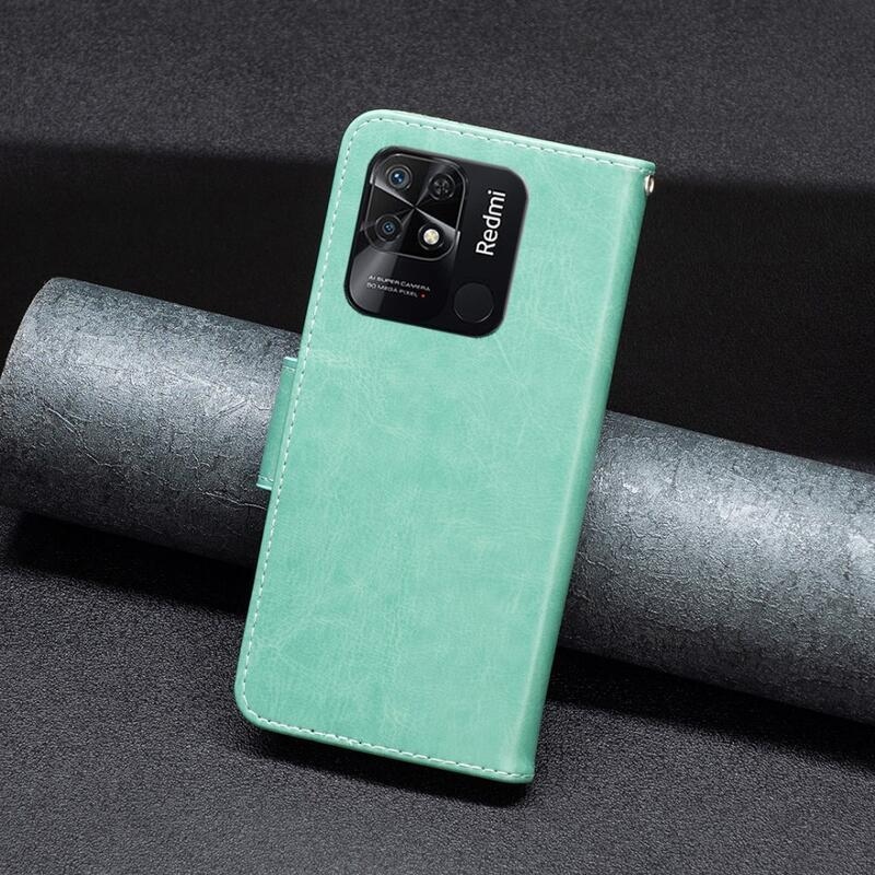 Pillangó PU bőr pénztárca tok Xiaomi Redmi 10C-hez - zöld