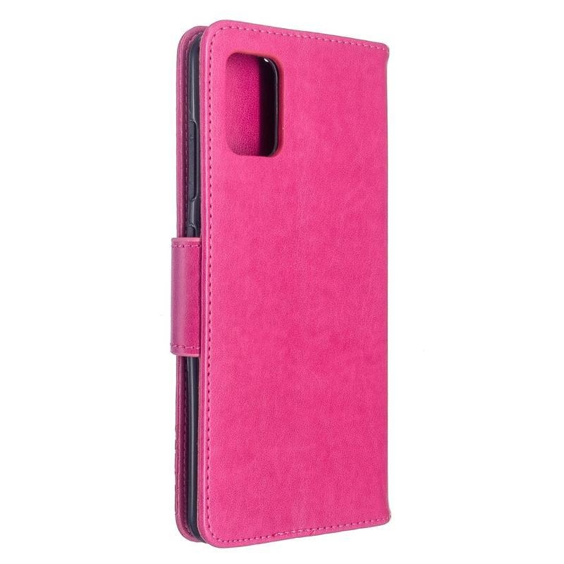 Pillangó PU bőr tok Samsung Galaxy A51 készülékhez - rózsaszínű