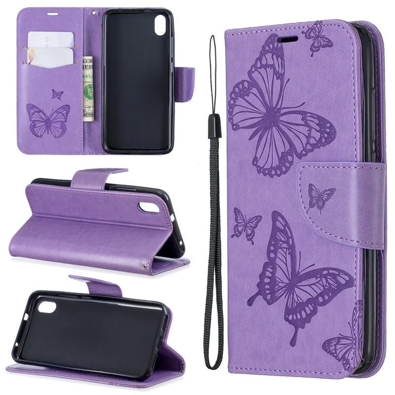 Pillangó PU bőr tok a Xiaomi Redmi 7A-hoz - lila
