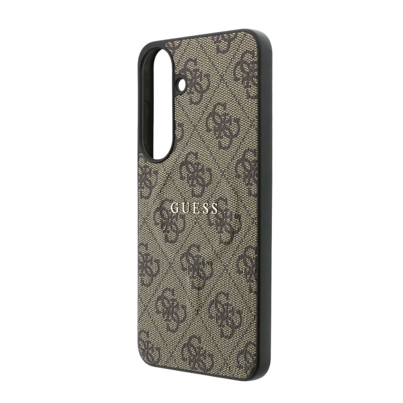 Guess PU bőr 4G aranykeretes mágneses hátlap a Samsung Galaxy S26 FE-hez, barna