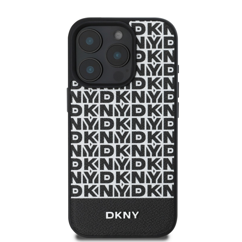 DKNY PU bőr Ismétlődő mintás alsó csík MagSafe hátlap iPhone 16 Pro Fekete