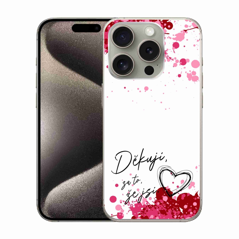 Gél borítás mmCase iPhone 15 Pro készülékhez - szerelmes szöveg 2 fehér háttér