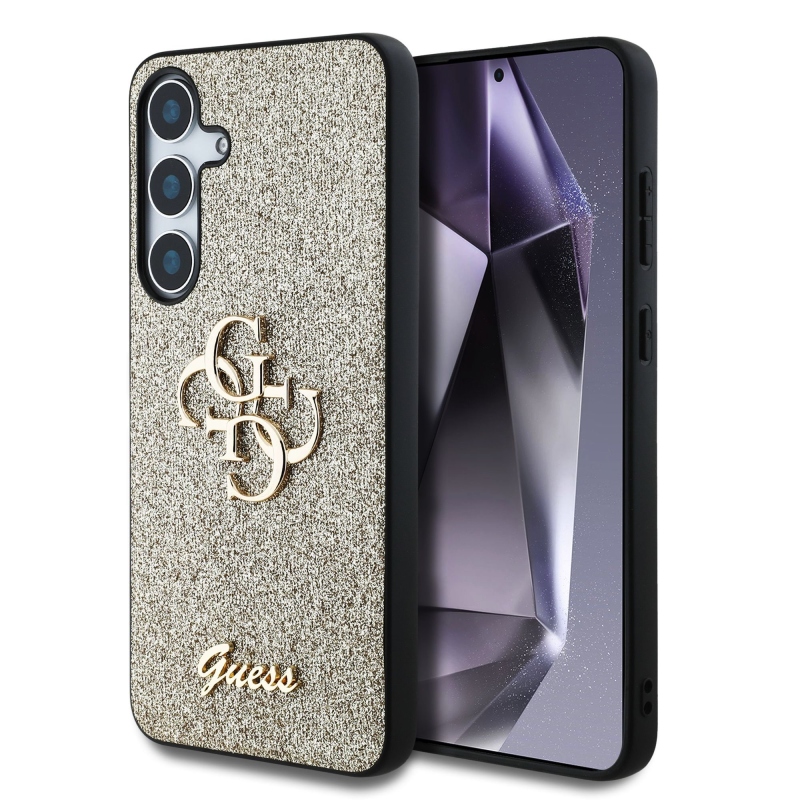 Guess PU Fixed Glitter 4G Metal Logo hátlap Samsung Galaxy S25 arany