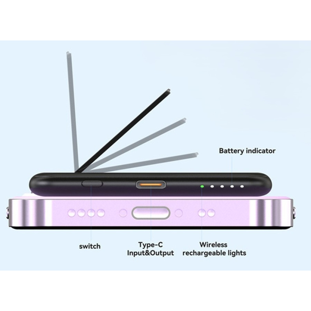 M10 Ultravékony mágneses külső akkumulátor 5000 mAh 15W állvánnyal - fekete