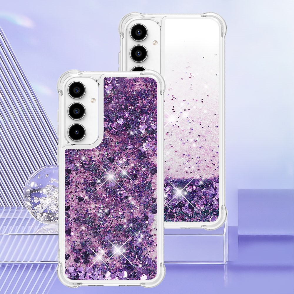 Glitter zselés homokóra tok Samsung Galaxy A35 5G - sötét lila/szív