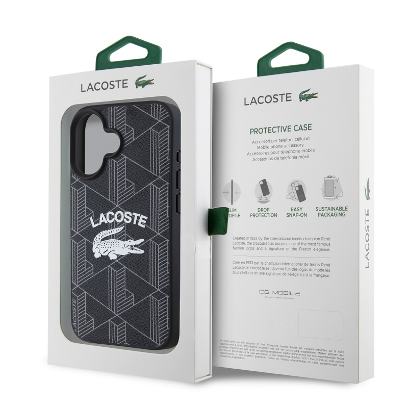 Lacoste Blend Monogram MagSafe hátlap iPhone 16-hoz Fekete