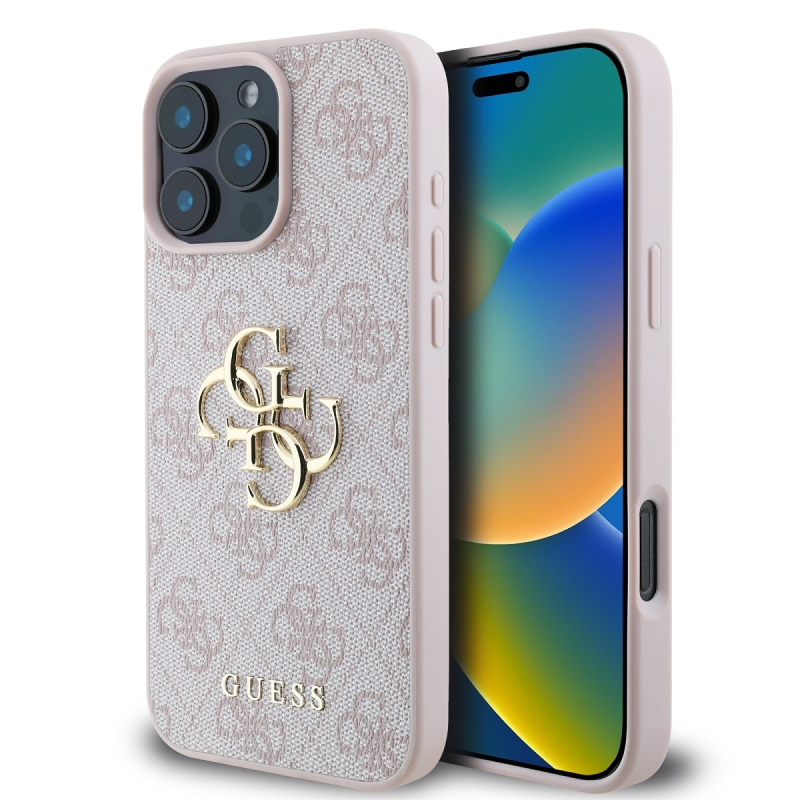 Guess PU 4G fém logós hátlap iPhone 16 Pro Max rózsaszínhez