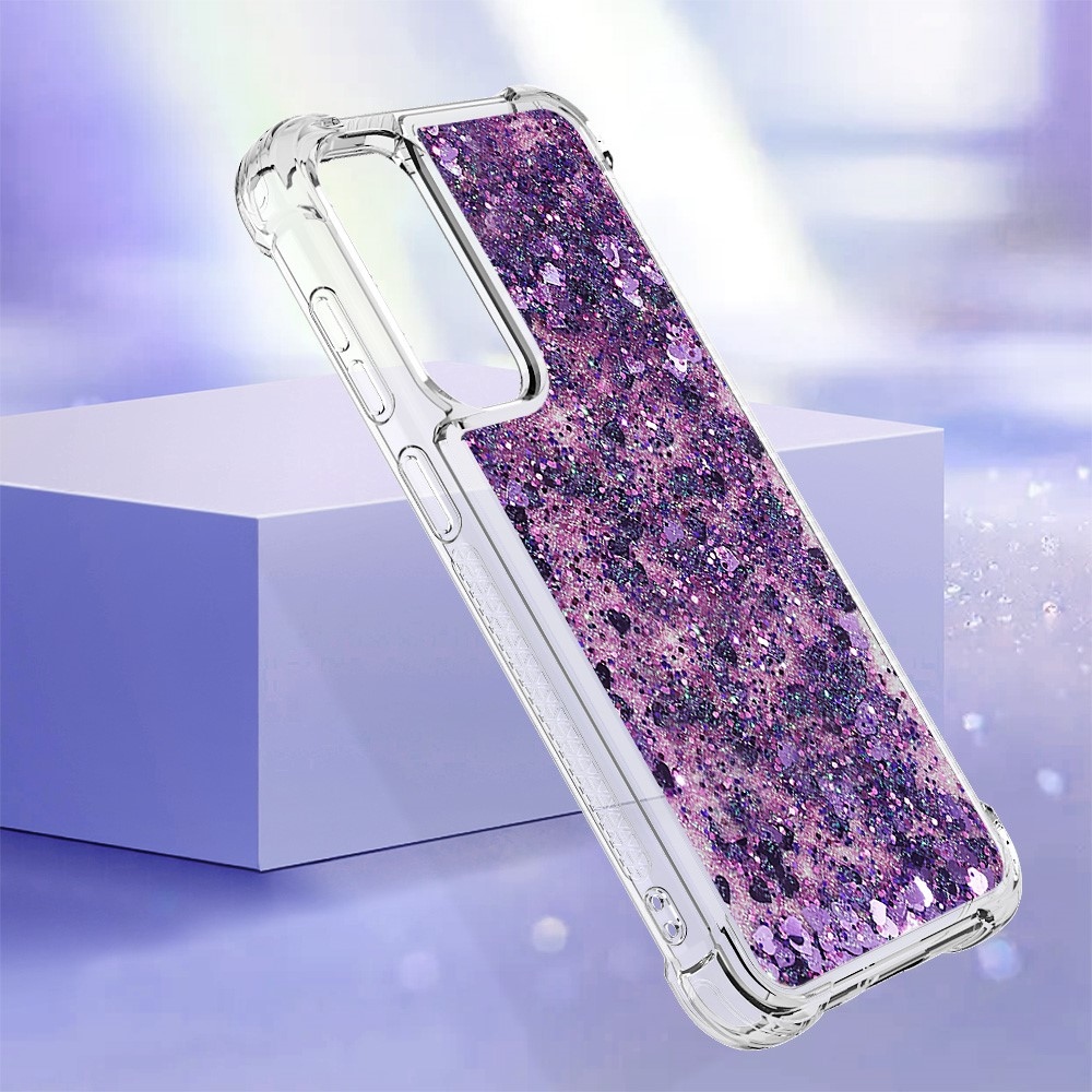 Glitter zselés homokóra tok Samsung Galaxy S23 FE készülékhez - sötét lila/szív